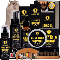 Ceenwes Beard Grooming Kit for Updraed 10 in 1 Beard Care Unique Gifts for Men, Beard Oil, Beard Brush, Beard Comb, Beard Balm, Beard Shampoo, Modelling Comb& Mustache Scissors Beard Growth & Trimming Kit