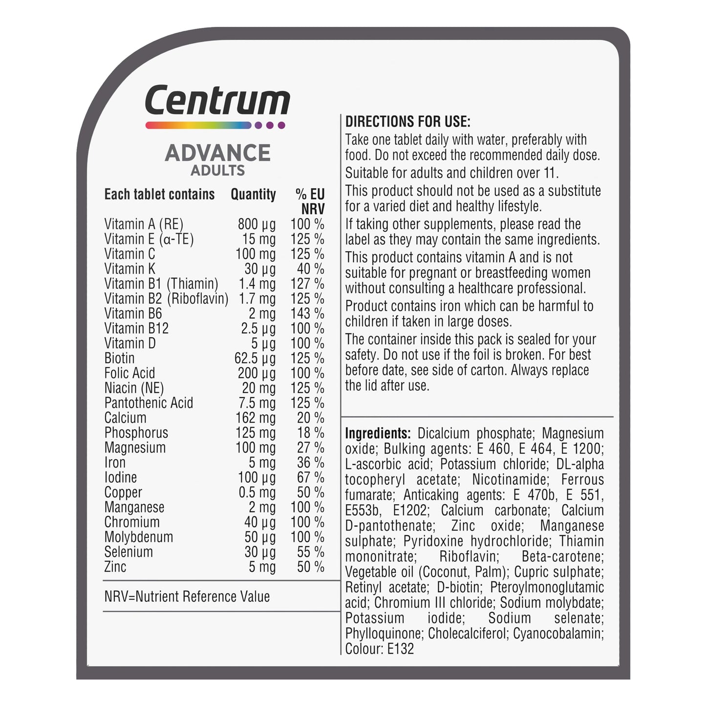 Centrum Advance Multivitamin Tablets for Men and Women, Vitamins with 24 Essential Nutrients, including Vitamin C, D and Zinc, 180 ct (Packaging and Tablet colour may vary slightly)