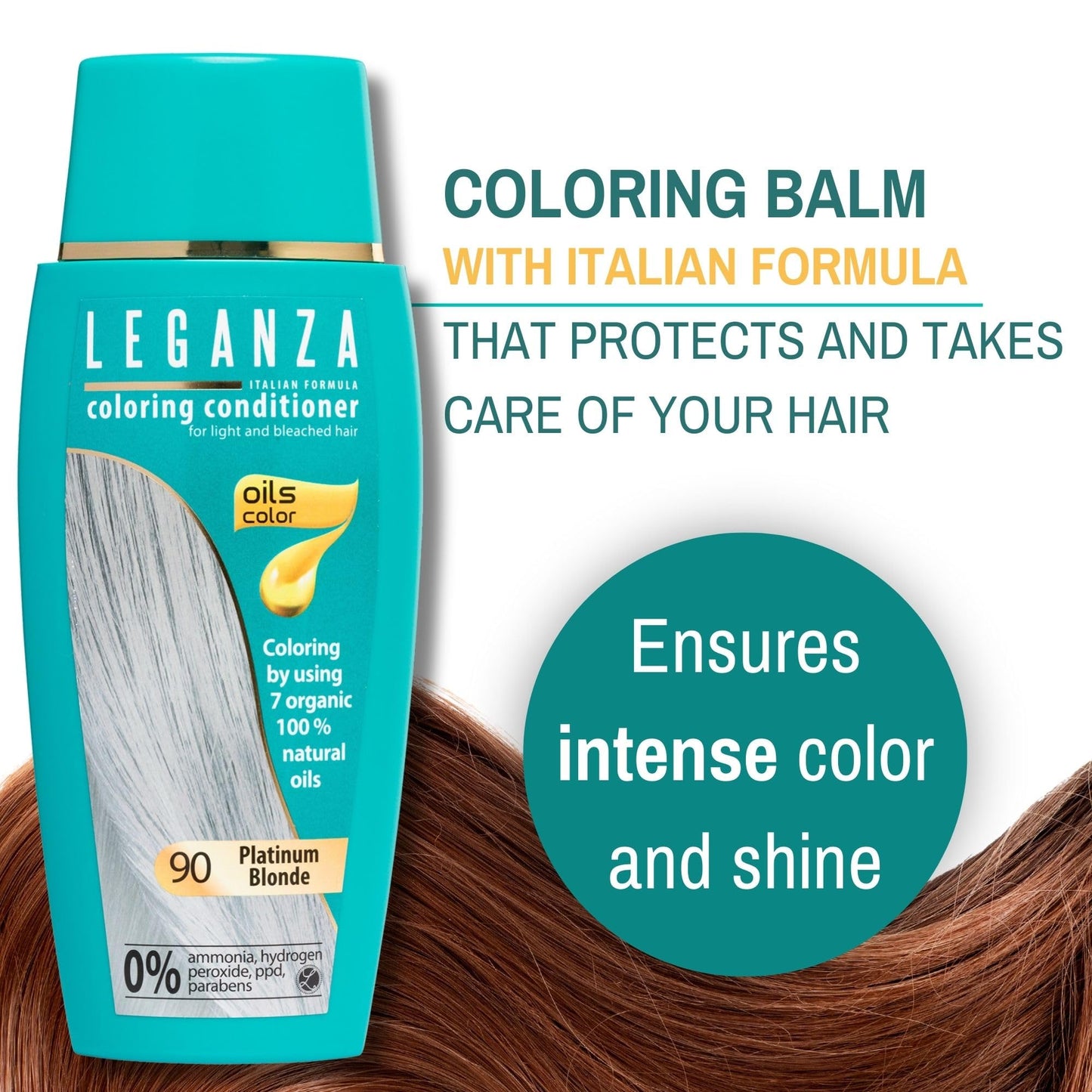 Leganza Hair Coloring Conditioner Natural Balm Color Platinum Blonde Nº 90 | Enriched with 7 Natural Oils | Ammonia, PPD and Paraben Free | 150 ml