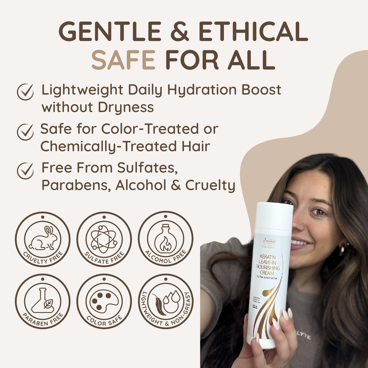 VITAMINS hair cosmetics Keratin Leave in Conditioner for Damaged Hair – Intense Hair Moisturiser Cream for Fine, Thin Locks – Sulfate Free, Hydrating, Detangling & Anti Frizz – 250 ML