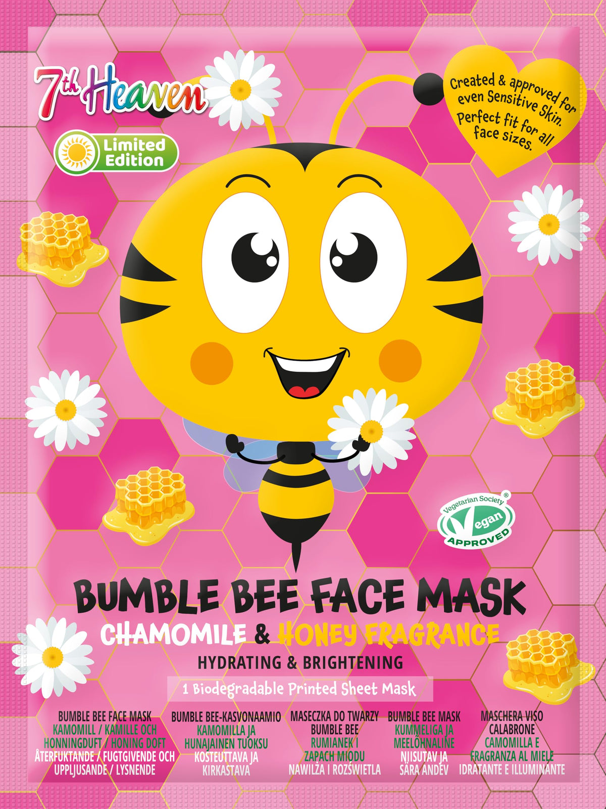 7th Heaven Bumble Bee Face Mask with Chamomile & Honey Fragrance - Hydrating & Brightening