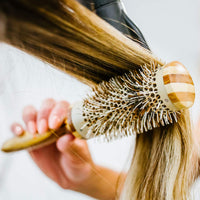 Kobe Pinto Professional Bamboo Thermal Round Brush - Styling Brush for Blow Drying, Curling Brush - Eco Friendly Bamboo Handle - Heat-Retaining Ceramic Barrel Brush (38 mm)