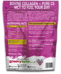 Keto Collagen by Groovy Keto | Bovine Collagen Peptides Powder + MCT C8 Powder | Hydrolysed Collagen & MCT C8 Oil | Sugar Free | Keto Friendly | Collagen Supplements | Unflavoured