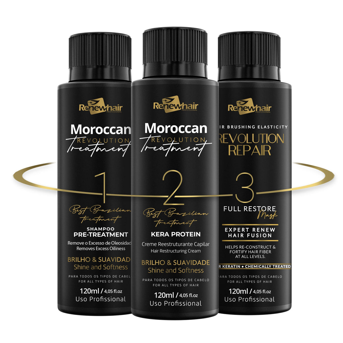 RENEW HAIR PROFESSIONAL Keratin Revolution Protein Smoothing System120ml 3x Brazilian hair Treatment Hair Straightening,Smooths, Strengthens, Softens Formaldhendy Free Keratin