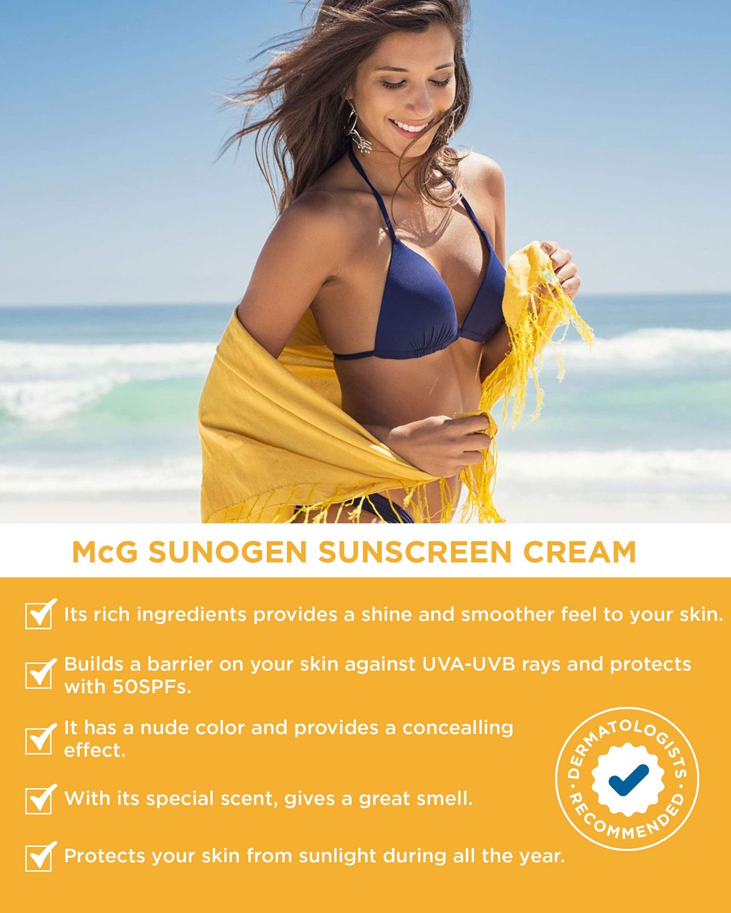 MCG Medical Cosmeceutical Group McG Sunogen Natural Sunscreen SPF 50 with Shea Butter Oil, Vitamin - Sun Cream for Face Women, UVA&UVB, Anti-Aging Ultra Protection Hydrating for All Skin Types