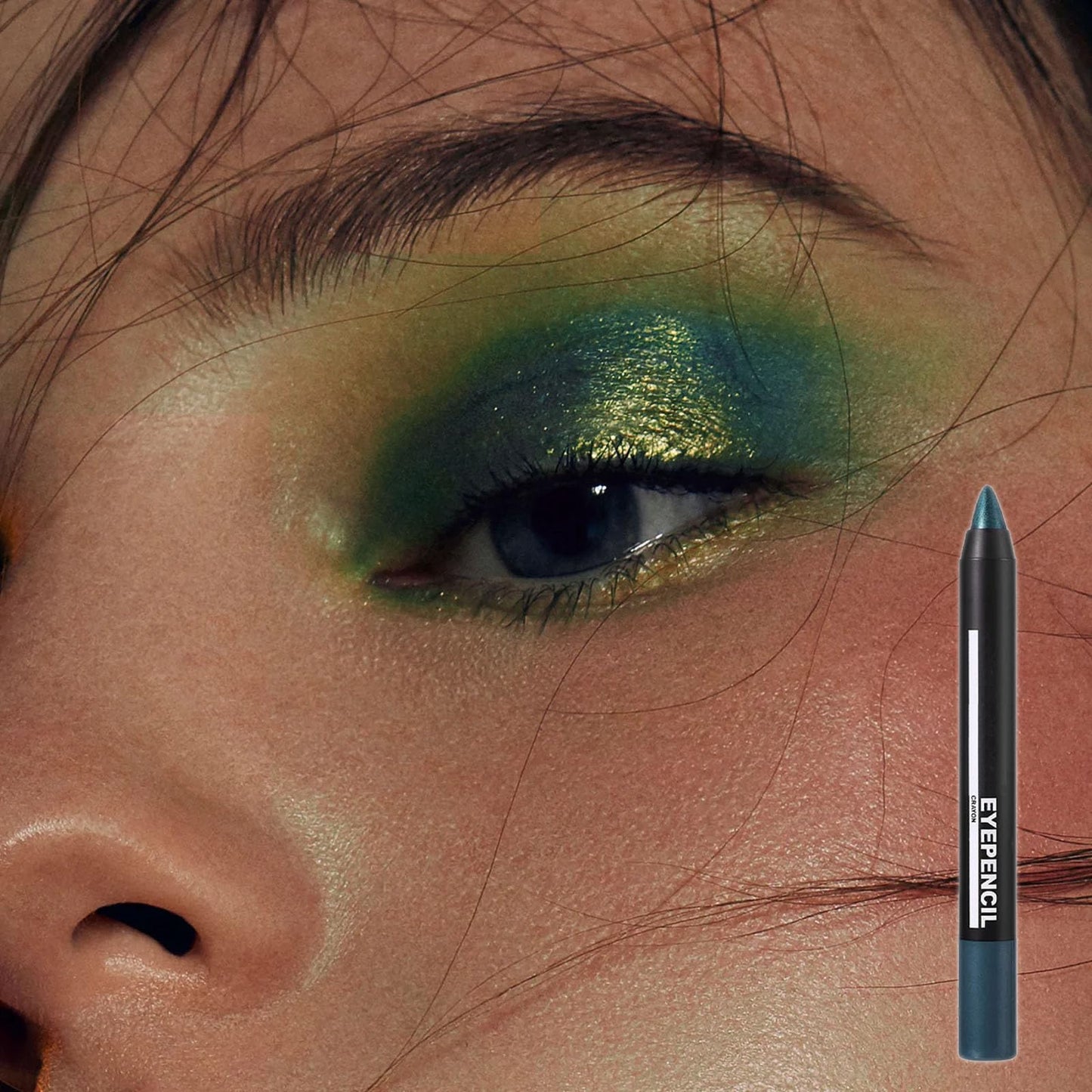 LYNTYAOU Green Shimmer Eyeshadow Stick, Jungle Green Eye Shadow Pencil, Creamy Metallic Glitter Eye Makeup Crayon, Deep Blue Color Highlight Brightener Pen, Smooth High Pigmented Eyeliner