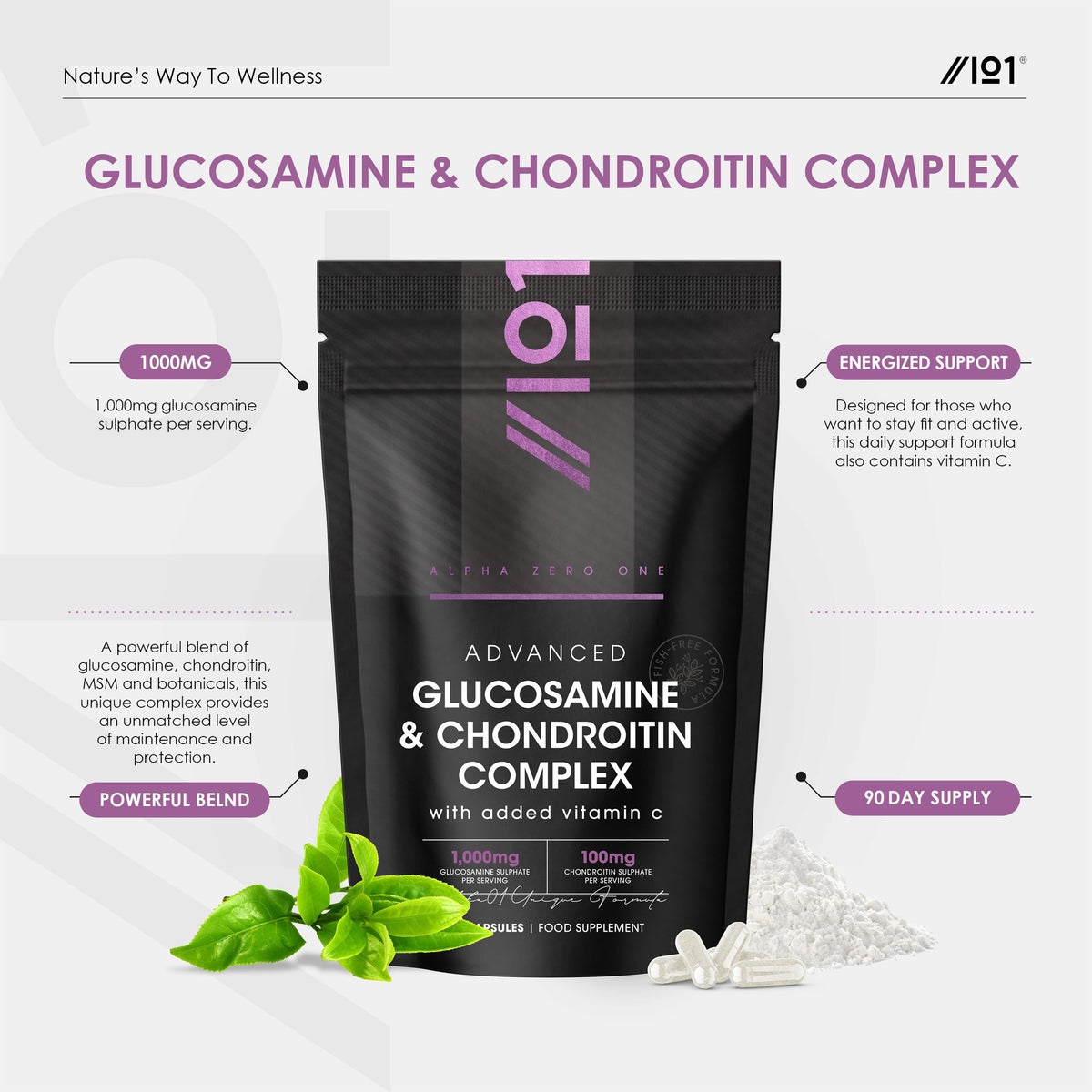 ALPHA01 Glucosamine & Chondroitin Complex - 90 Capsules - with MSM, Boswellia, Rosehip, Ginger & Turmeric - Made from Pasture Raised, Grass-Fed Bovine (45 Day Supply) by Alpha01