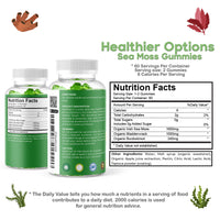 Healthier Options Irish Sea Moss Gummies with Bladderwrack & Burdock Root 5680 Mg | 60 Gummies | Apple Flavour | Vitamins & Minerals | Organic, Natural, Vegan, Gluten Free, Non GMO, High Strength
