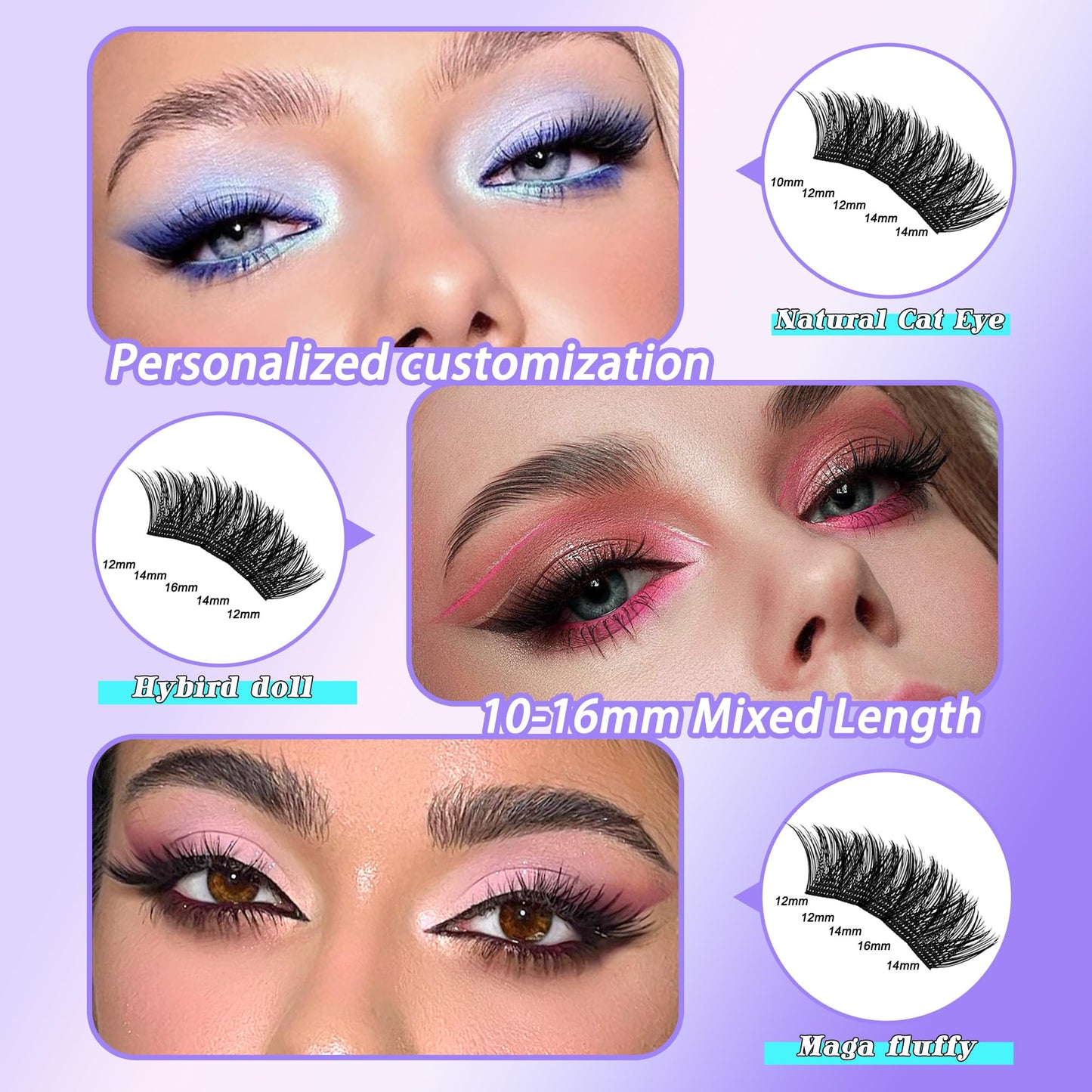 PURELEOR Cluster Lashes Kit Including Bond and Seal Remover DIY Individual Eyelashes Extensions