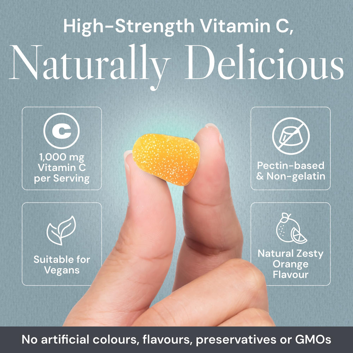 Known 1000mg High Strength Vitamin C (Ascorbic Acid) Gummies – Zesty Orange Flavour – Chewable Vegan Gummy Supplement – Immune, Collagen, Energy & Antioxidant Support – 1 Month Supply – One-A-Day