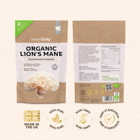 Organic Lions Mane Mushroom Powder - 100g High Strength Full Spectrum Lions Mane Supplement to Support Brain & Mental Performance by Inner Vitality, 100.00 g (Pack of 1)