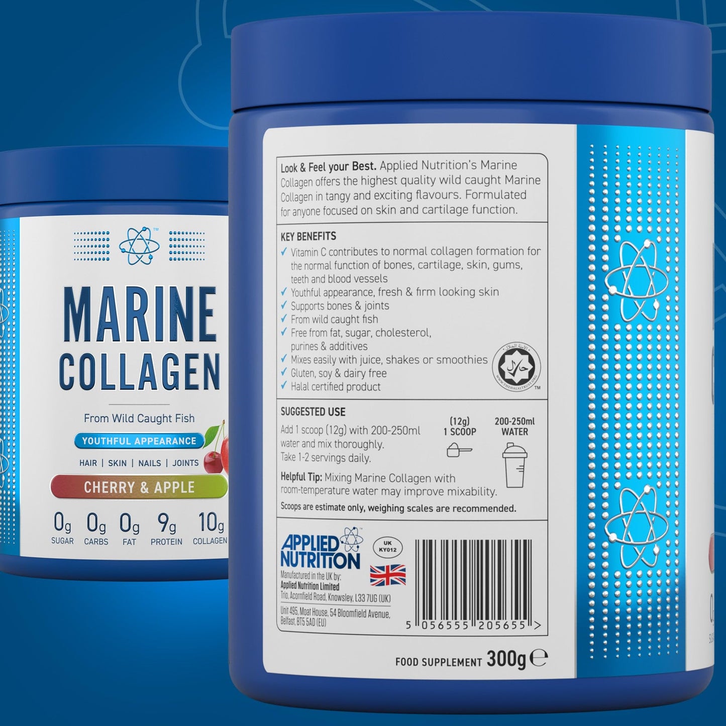 Applied Nutrition Marine Collagen Powder - Hydrolysed Collagen Protein, Healthy Skin, Hair, Nails (Cherry & Apple) (300g - 25 Servings)