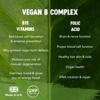 Vitamin B Complex Vegan High Strength Plant Based 60 Capsules Vitamin B12 Supplement B12 2000μg B9 Folate 400μg B7 Biotin 250μg B6 10mg B5 25mg B3 20mg B2 7.5mg B1 12.5mg with Choline Bitartrate