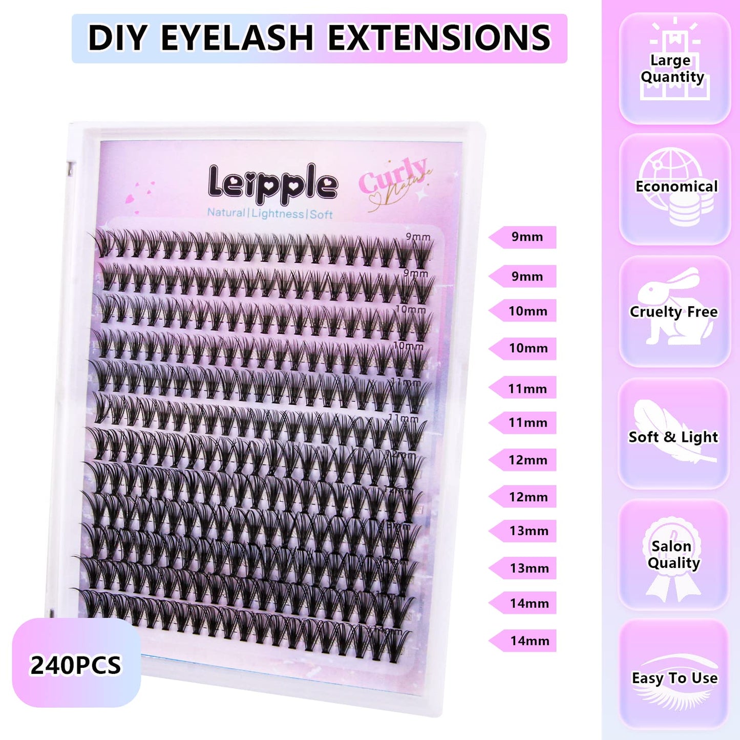 Leipple Lash Clusters,240Pcs 9-14mm Mix Individual Lashes Cluster, 20D
