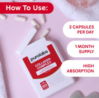 Purolabs Marine Collagen Complex - Collagen Supplement for Women & Men - with Hyaluronic Acid & Vitamin C - High Strength Type 1 Hydrolyzed Collagen Peptides - 60 Capsules - Skin, Hair & Nails
