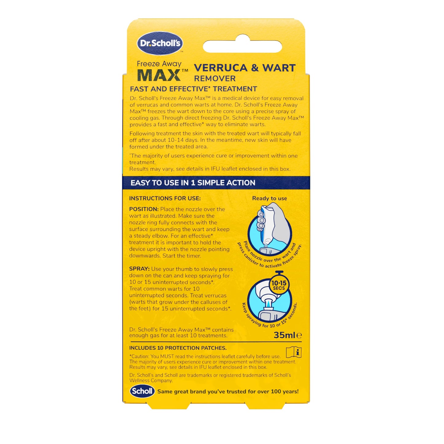 Dr. Scholl's Freeze Away Max Verruca and Wart Remover for Hands and Feet - As Fast As 10 Seconds to Treat Warts and Verrucas, Safe for Children Aged 4 and Above