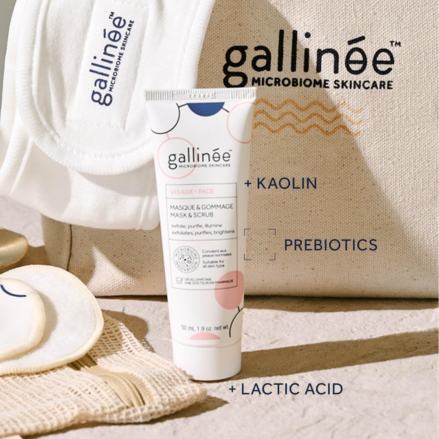Gallinée - Face Mask & Scrub - 2-in-1 Gentle Exfoliating Scrub & Brightening Clay Mask - With Prebiotics, Lactic Acid & Vitamin E - Dermatologically Tested - For Normal Skin Type - 50 ml