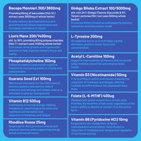 Brain Boost Nootropic High Strength Focus Supplement for Memory, Mood & Clarity with Lions Mane, Ginkgo Biloba, Bacopa, L-Carnitine, Guarana, L-Tyrosine, Rhodiola Rosea, Vitamin B12, B3, B6, & Folate