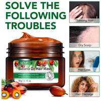 RoongDuuDll Batana Oil Hair Mask for Hair Growth, 100% Natural Hair Growth Oil, Batana Oil Organic Prevent Hair Loss with Rosemary and Biotin, Helps with Frizz, Split Ends, Texture & Shine for Men & Women - 60g