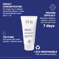 SVR XERIAL 50 Extreme Foot Cream with 50% Pure Urea for Severely Dry, Cracking, Rough, Stubborn Hard Skin Prone to Corns and Calluses, 50ml