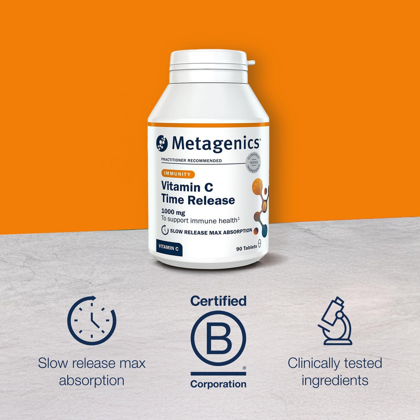 Metagenics - Vitamin C 1000mg Time Release - Optimal Bioavailability and Gentle Digestion - 90 Tablets