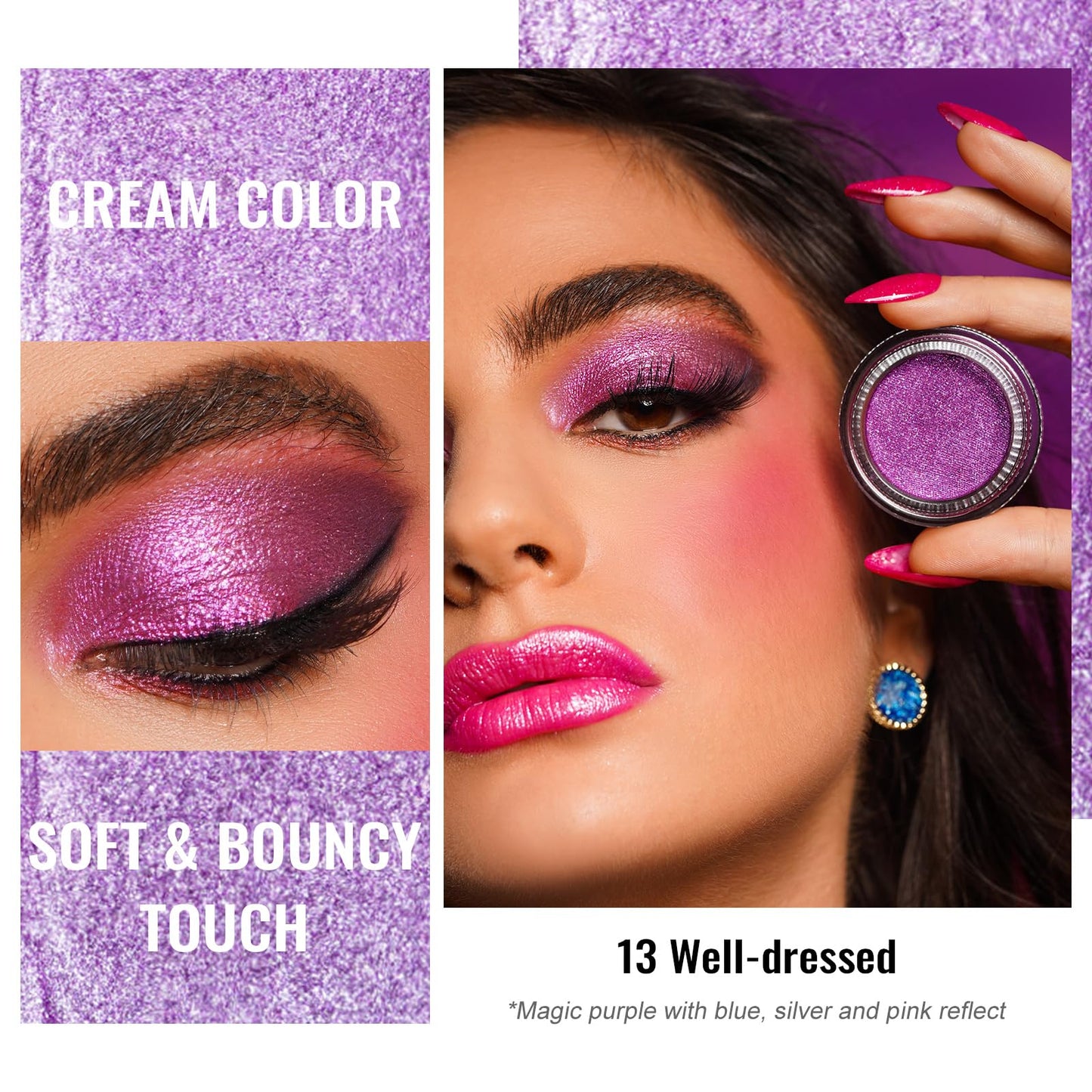 Oulac OULAC Cream Eyeshadow, Glitter Purple Eyeshadow, Holds Makeup For 12 Hours +, Waterproof and Sweatproof, Crease Resistant, Vegan | 06g, Well-dressed (13)