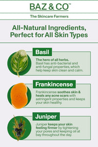 BAZ & CO Skin Food Moisturiser Face Cream for Men 50ml with Basil, Frankincense and Juniper