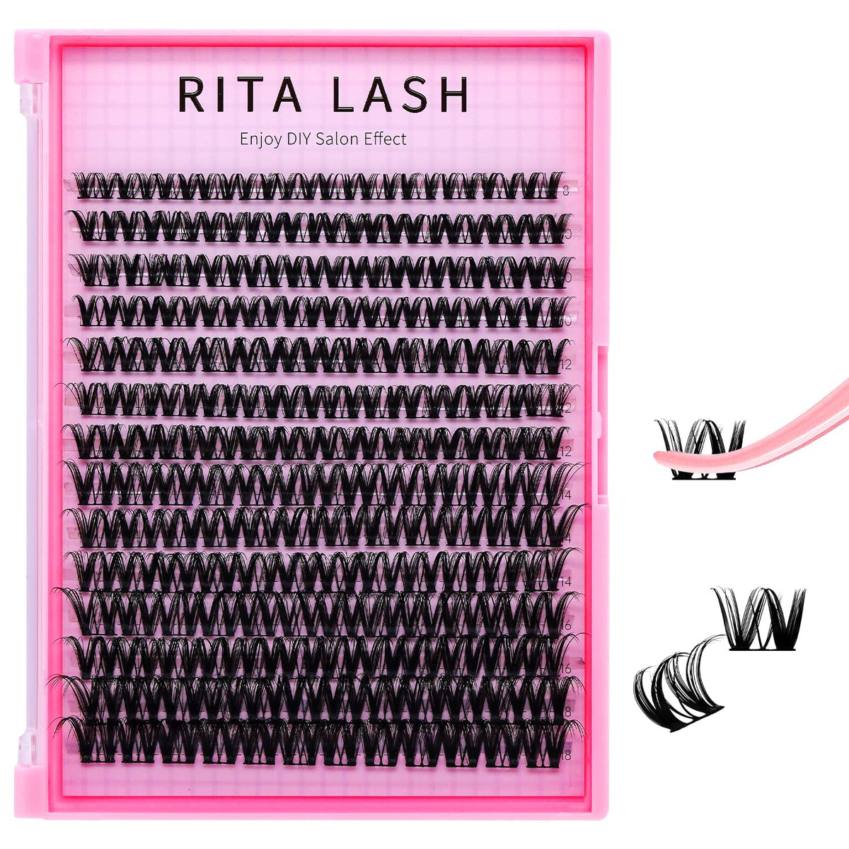 RITALASH Flora Lash Clusters Hybrid Volume Wispy Cluster Lashes WideSpan DIY Eyelash Extension Cat Eye Lashes Individual Eyelash Clusters Invisible Lash Band(Flora,8-18mm)