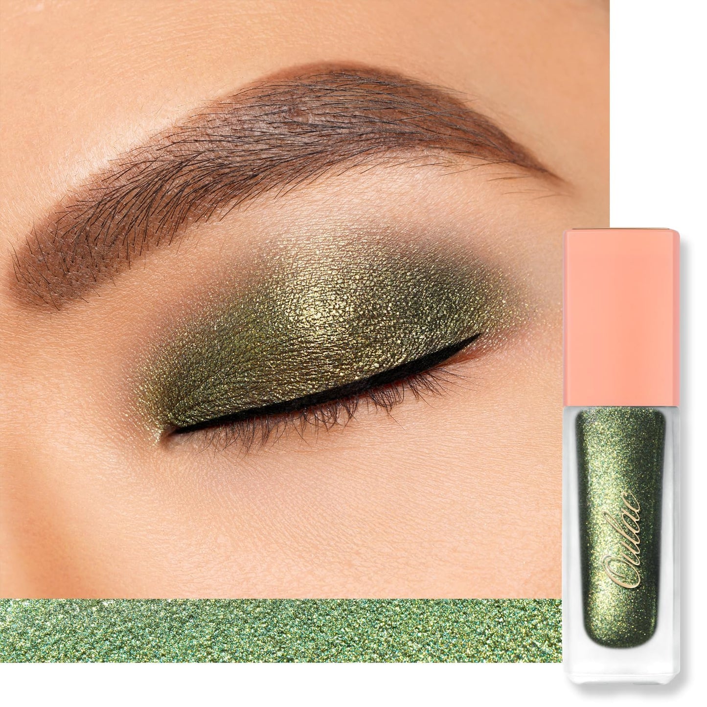 Oulac Liquid Glitter Eyeshadow – Metallic Mossy Green Eyeshadow with Gold Sparkle, Shimmer Eyeshadow & Eyeliner, Blendable Eye Make-up, Crease-Free, Vegan, 5.4g, Wreath Nebula (20)