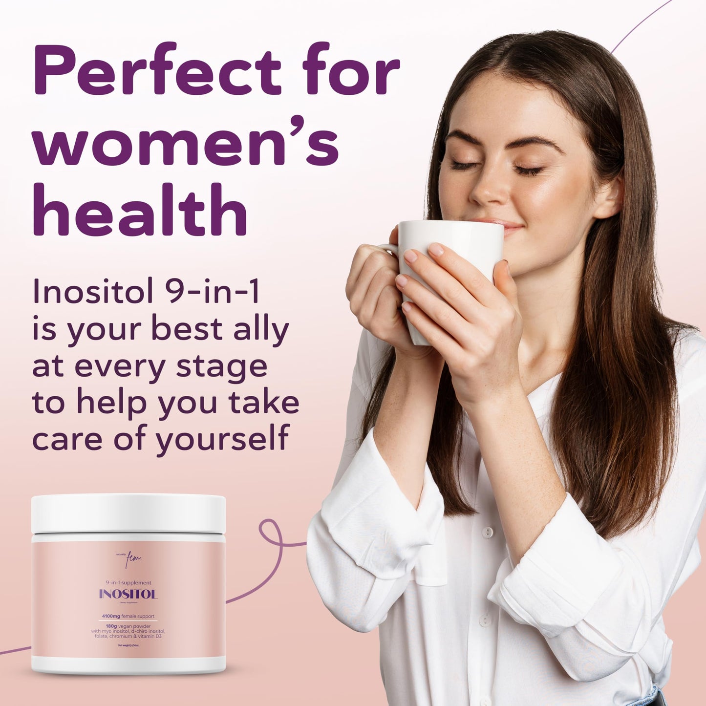 QSTA 4100MG D-Chiro & Myo Inositol Powder - Metabolic Function, Hormonal Balance and Mental Wellbeing - 9-in-1 with Folate 5-MTHF, Chrome, Zinc, Vitamin B6, B12 & D3. PCOS Supplement