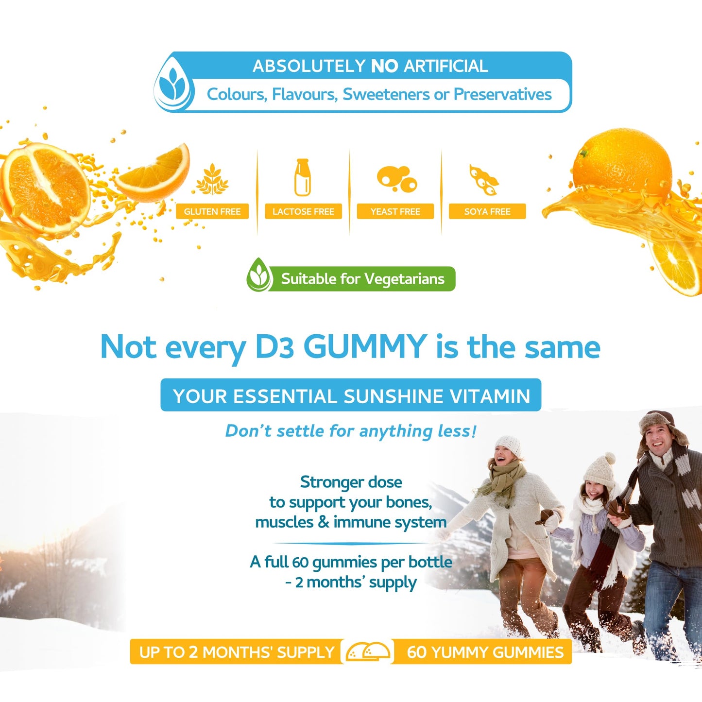 swiss bioenergetics Vitamin D3 Gummies 4000IU, 100µg - 60 Natural Orange Flavour Chewable Yummy Gummies - 2 Month Supply - Made in the UK
