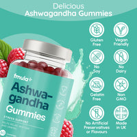 fmula+ Ashwagandha High Strength Gummies | 1200mg Organic Ashwagandha Gummies with 5% Withanolides | Relaxation & Stress Relief Supplements | Raspberry Flavour | Vegan-Friendly | Gelatin-Free | 60 Gummies