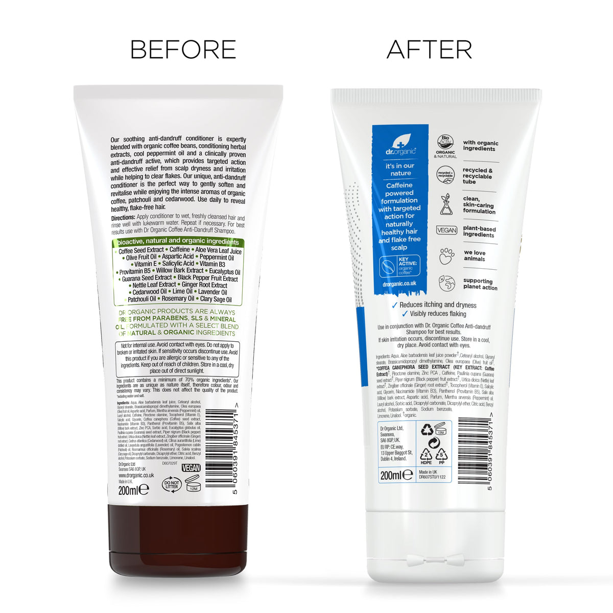 Dr. Organic Dr Organic Coffee Anti-Dandruff Conditioner, Healthy Scalp, Mens, Womens, Natural, Vegan, Cruelty-Free, Paraben & SLS-Free, Recycled & Recyclable, Organic, 200ml, Packaging may vary