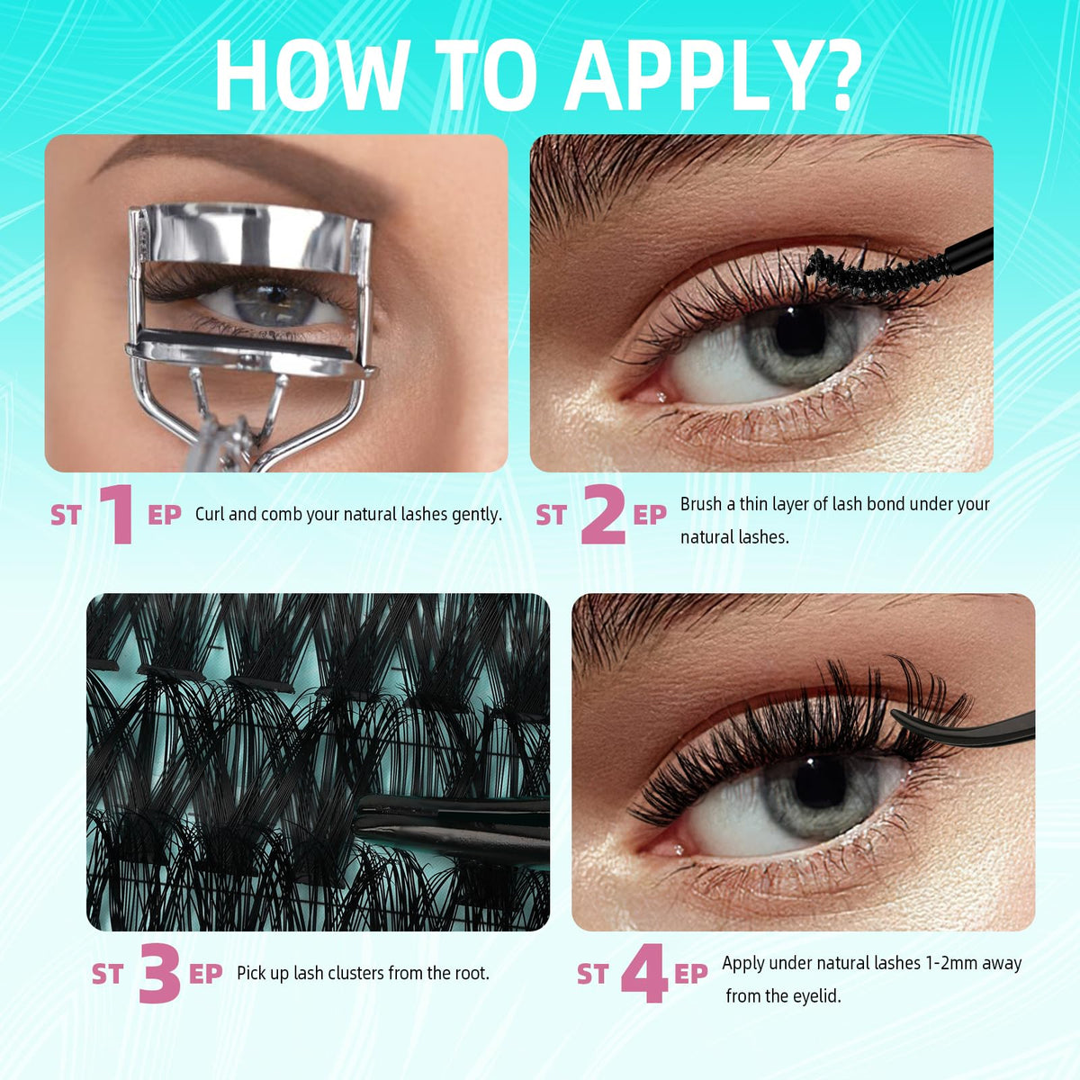 AMZGIRL LASH Lash Extension Kit 280PCS Eyelash Clusters 30D 40D DIY Eyelash Extension Kit Individual Lashes Natural Lash Clusters Kit with Lash Bond and Remover Waterproof, Lash Tweezers(D-Mix9-16mm Kit)