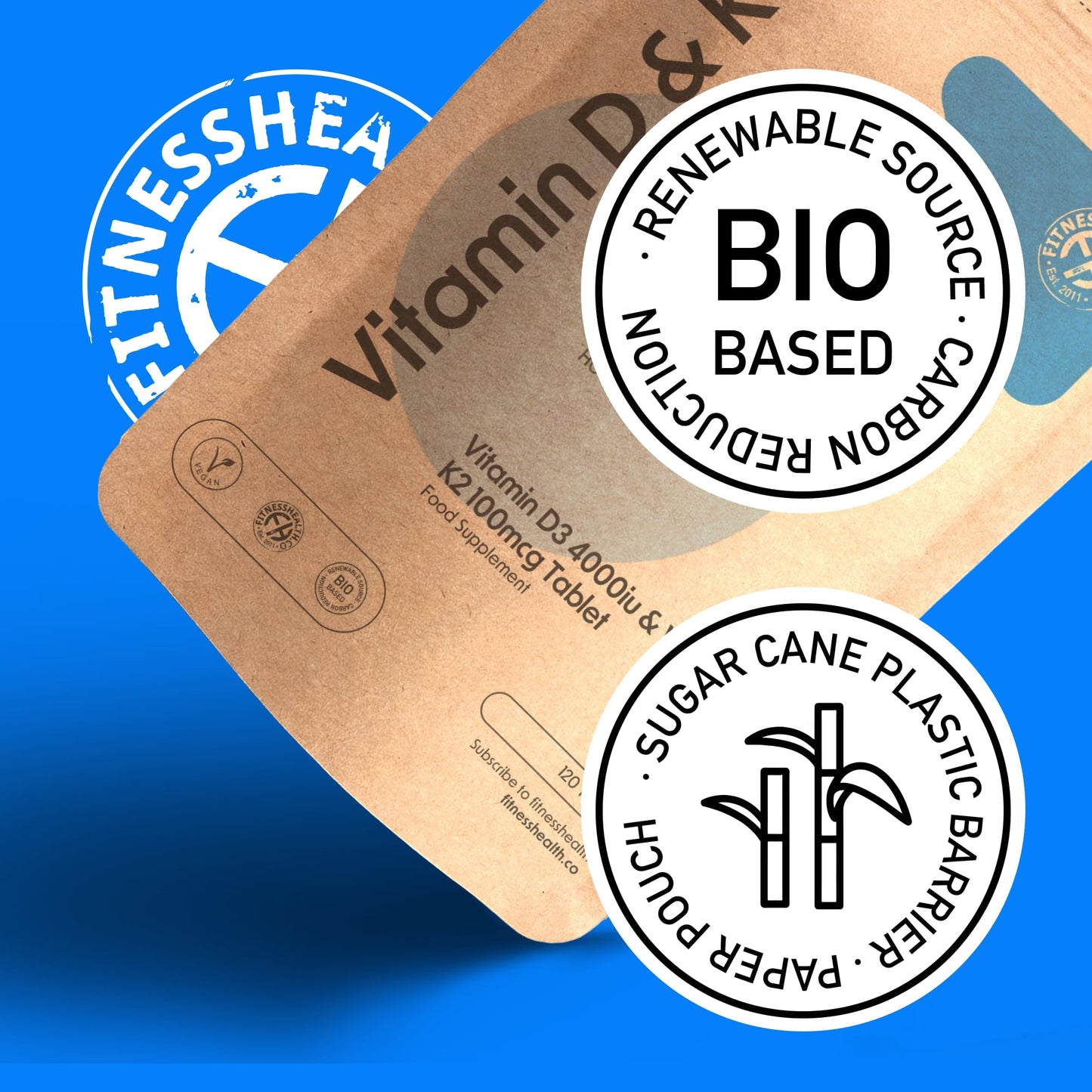 Fitness Health Fitness health Vitamin D3 and K2 120 Tablets - Max Strength D-3 Cholecalciferol & K-2 MK7 to Support Healthy Bones, Teeth - Easy to Swallow Vitamin D & K Complex - Non-GMO, Gluten Free