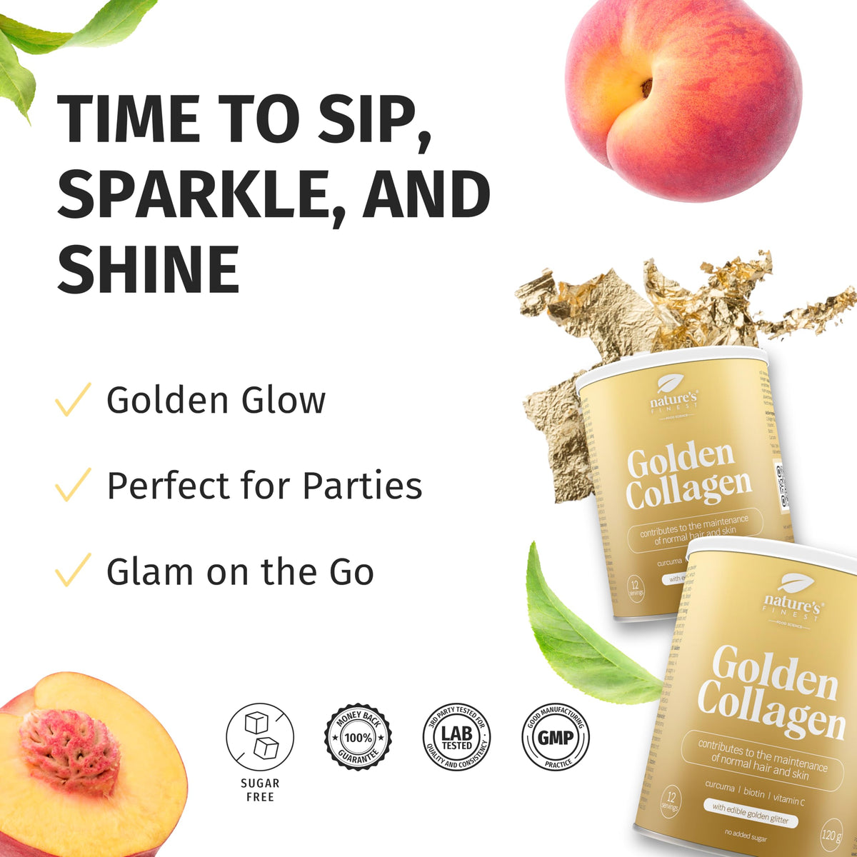 Nature's Finest by Nutrisslim Nature’s Finest by Nutrisslim Golden Collagen 120 g - Collagen Supplements for Women with Gold Glitter - High Strength Hydrolyzed Bovine Collagen Powder Type 2 with Biotin, Vitamin C and Curcuma