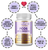 Euphoria Bliss Myo-Inositol & D-Chiro Inositol Blend Capsule, Vitamin D3, Lions, Chaga, Ashwagandha, Folate, PCOS Support Supplement, Hormonal Balance, Healthy Ovarian Function Support for Women, 120 Caps
