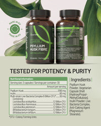 Honest Herbs Psyllium Husk Capsules with Probiotics - Fibre Supplement Complex 1400mg - 60 Capsules - 6 Billion Probiotics 5 Strains