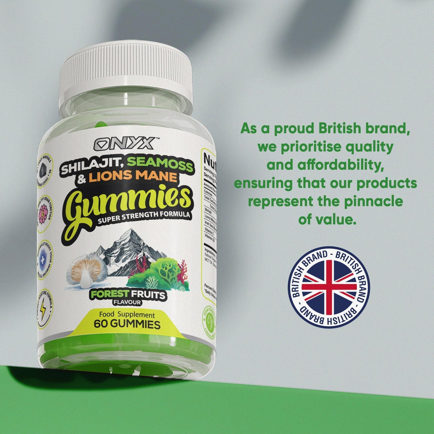 ONYX NUTRA Shilajit, Sea Moss & Lion's Mane Gummies - 3000mg Adaptogen Blend with Vitamin D3 & C - 3 in 1, Immune Support & Energy Booster 85+ Trace Minerals - Vegan Friendly- 120 Gummies (60 Servings)