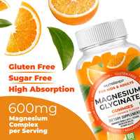 Magnesium Glycinate Gummies for Kids & Adults Women & Men - Sugar Free Gluten Free Non-GMO Vegan Chewable, 60 Count