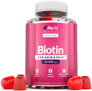 Biotin Hair Gummies 10,000mcg - 90 Vegan Gummies - 45 Day Supply - Strawberry Flavour - Supports Normal Skin & Hair Growth - Chewable Hair Vitamins