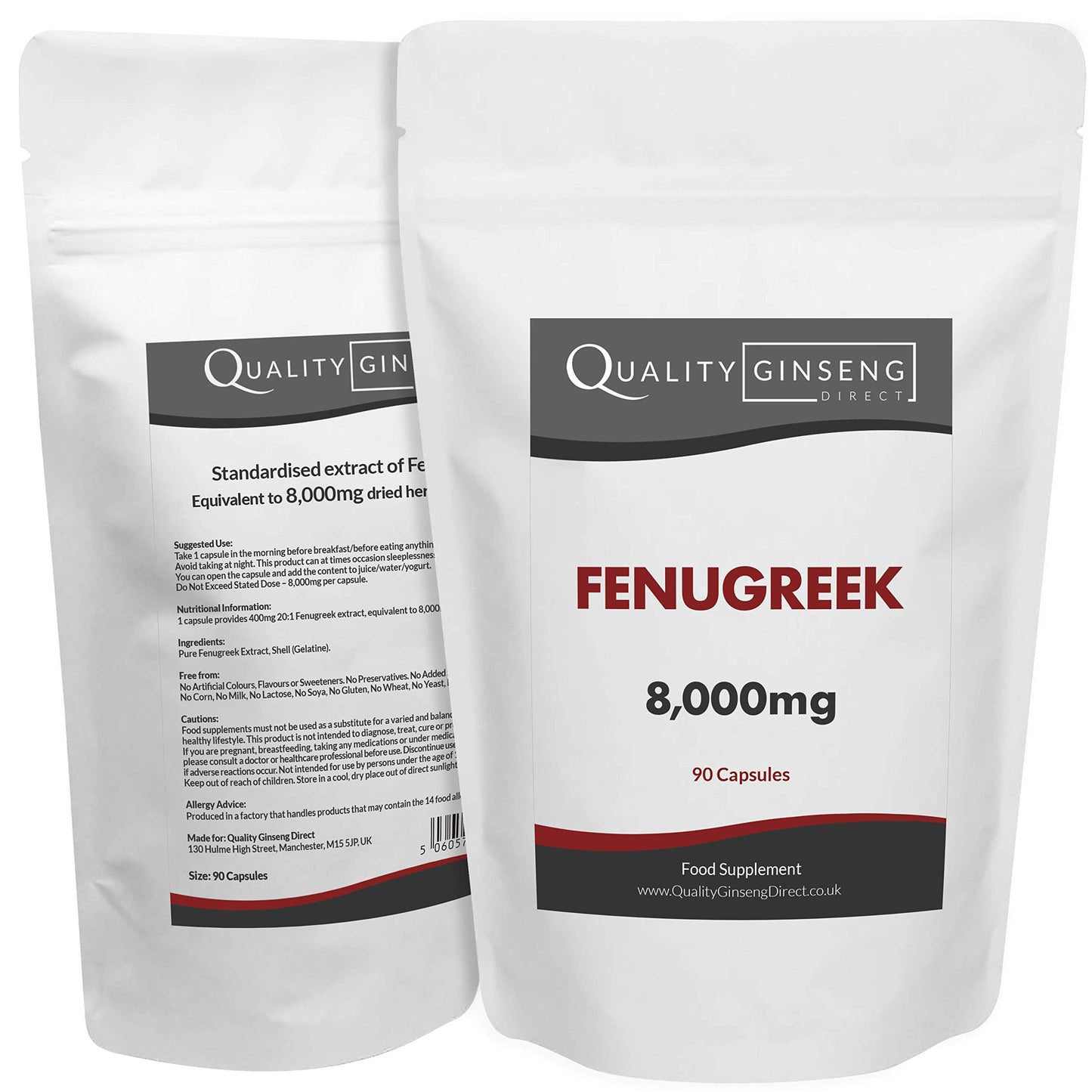 Quality Ginseng Direct Fenugreek - 8,000mg Capsules - Powerful Formula (90 Capsules)