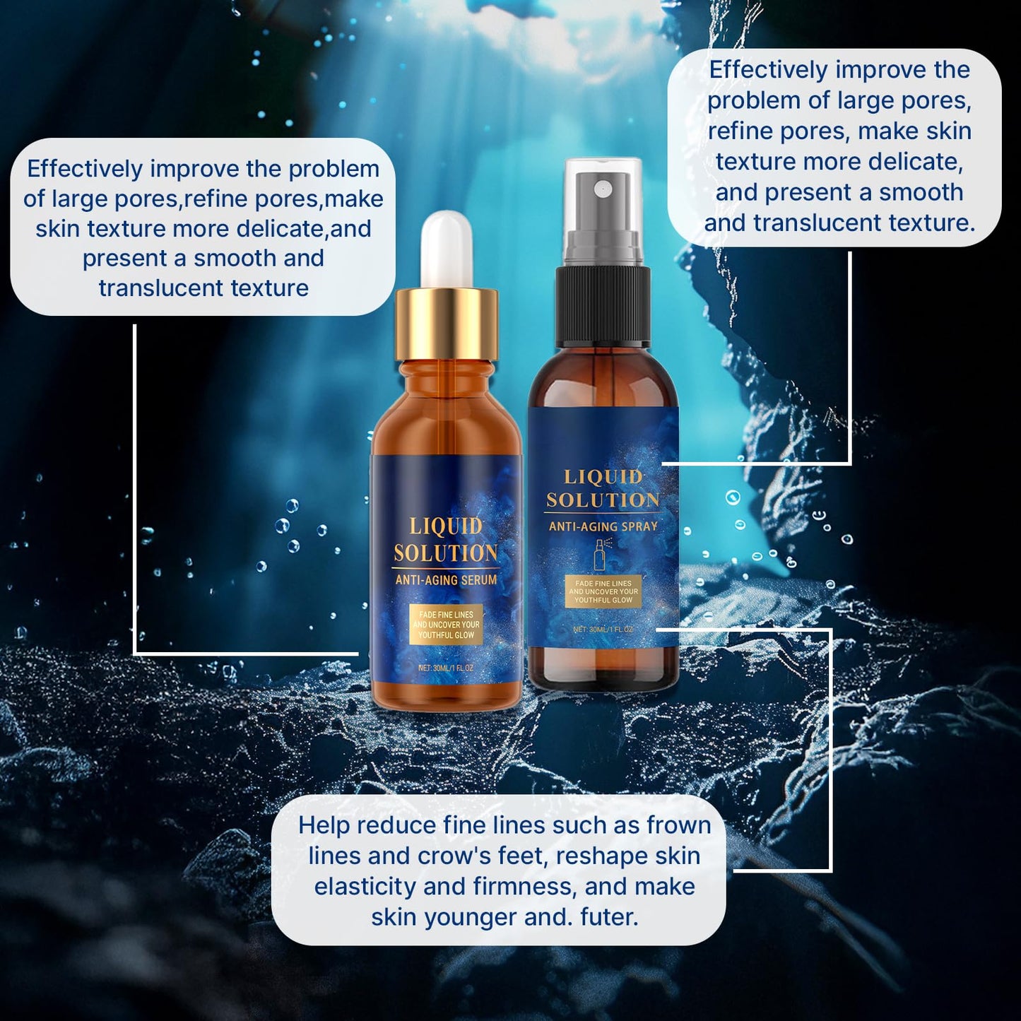 Gonggi 3Pcs Anti Aging Liquid Solution - Liquid Wrinkle, Anti-aging Facial Serums and Cream, Ideal Gifts for Women, Hydrating Serum Facial, Absorb Quickly &Suitable All Skin Type