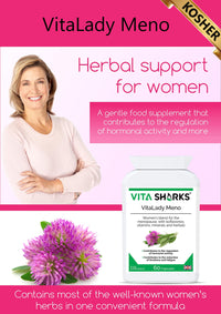 Vita Sharks VitaLady Meno for Natural Relief & Support of Menopause Symptoms & Hot Flashes, with 13 Potent Kosher Vegan Herbal Ingredients Including B6, Zinc & Isoflavones