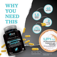 Glucosamine and Chondroitin High Strength Complex - 90 Glucosamine Sulphate Capsules - with Turmeric, MSM, Vitamin C, Zinc & Ginger - Joint Care Supplements for Men & Women - Nu U Nutrition