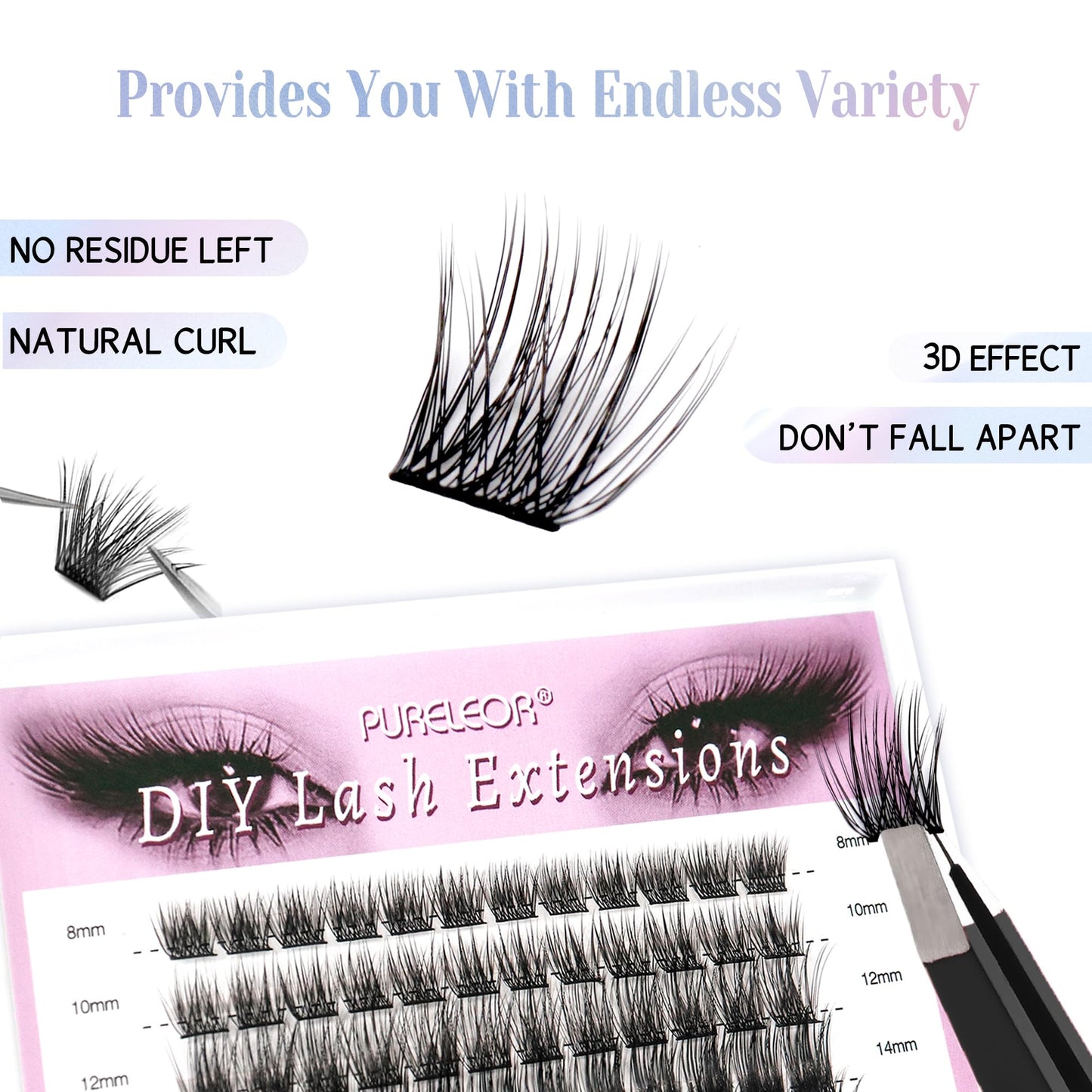 PURELEOR Lash Clusters 60 PCS Cluster Lashes Individual Lashes Extensions 10-16mm DIY Eyeashes Extensions Volume Wispy Soft False Eyeashes