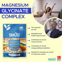 Magnesium Glycinate 5-in-1 Complex – 1850mg Blend – 347.5mg Elemental – 60 Vegan Capsules with Zinc 10mg & Vitamin B6 25mg – Made in Britain – SMUG Supplements