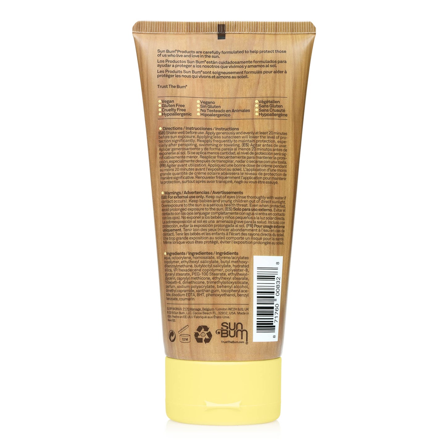 SUN BUM Sun Bum Original SPF 50 Sun Cream Lotion, Moisturizing Sunscreen with Vitamin E, Vegan and Reef Friendly, Broad Spectrum UVA/UVB Protection, 177ml