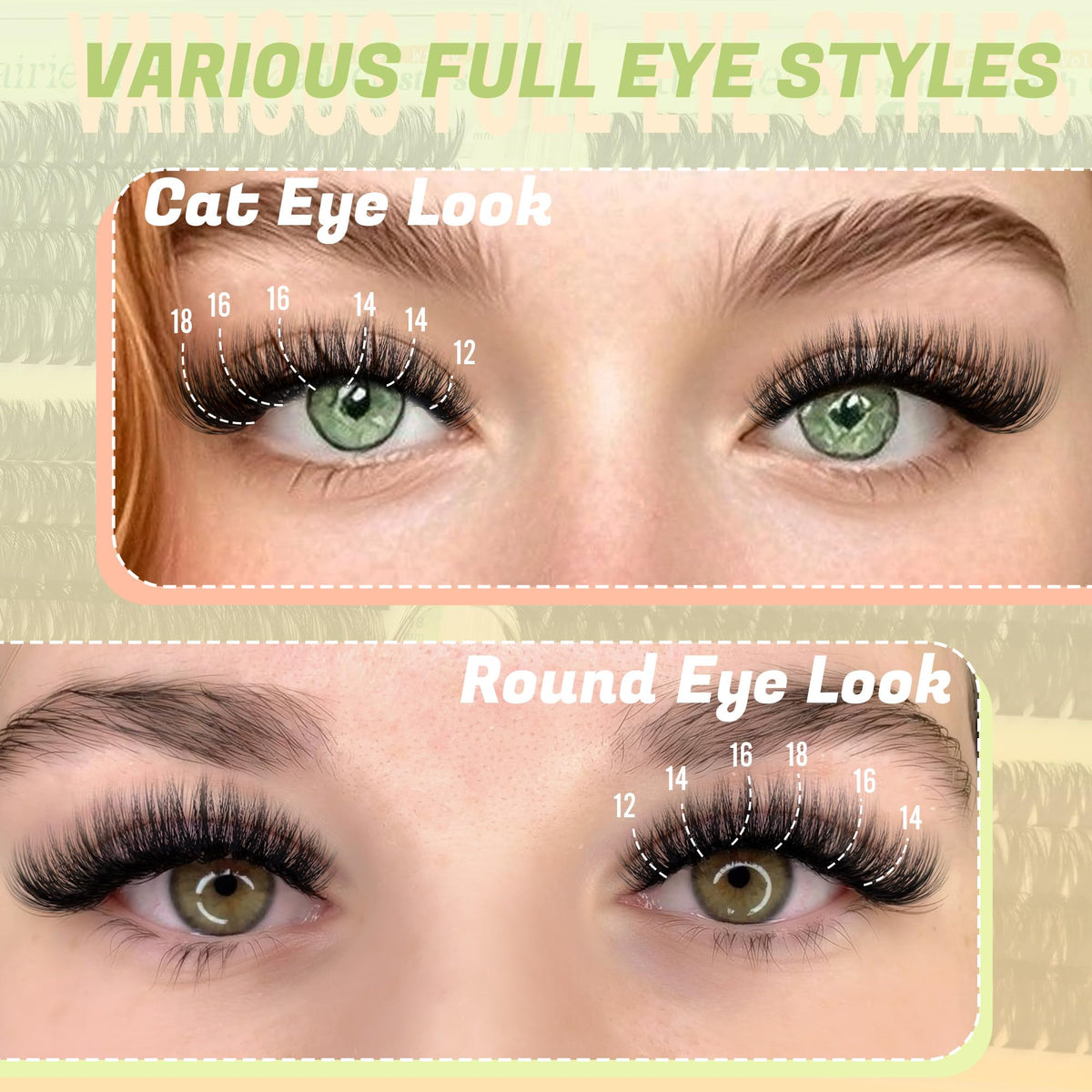 Ruairie Fluffy Cluster Lashes D Curl Volume Individual Eyelashes Clusters 50D-60D-70D-80D-100D-120D Wispy Lashes Individual Cluster 464pcs 12-18MM Lash Clusters