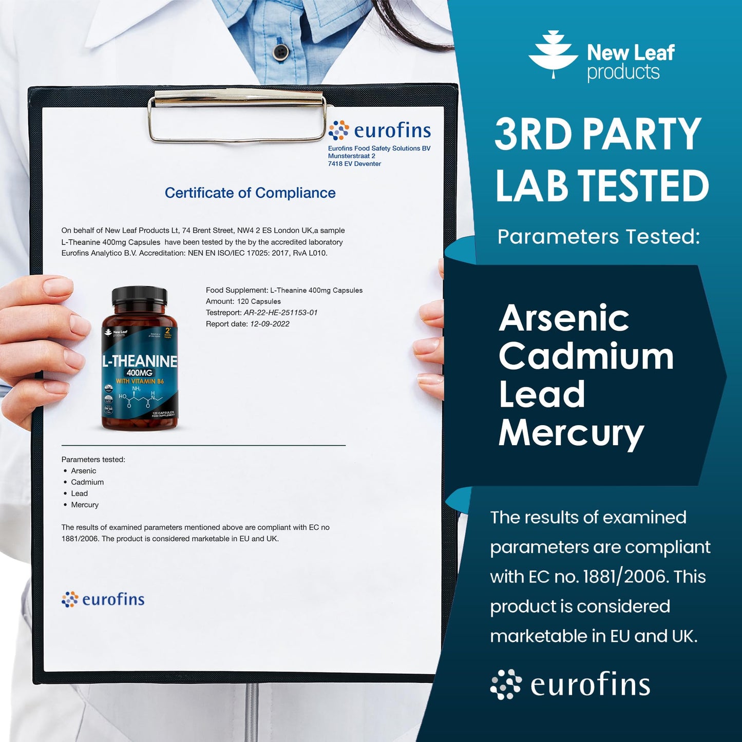 L Theanine Enriched with Vitamin B6 - High Strength L Theanine 400mg Natural Nootropics from Green Tea - 120 Vegan L-Theanine Capsules - Made in The UK Theanine Supplements by New Leaf